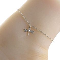 Silver dragonfly anklet made with a lovely and dainty sterling silver dragonfly charm that is suspended on a sterling silver chain with a sterling silver clasp. Choose the size anklet you need from the drop-down menu, bearing in mind that the anklet should be approximately one inch larger than the size of your ankle. The anklet will arrive in an attractive gift box. Dragonfly Anklet, Silver Anklet, Dragonfly Charm, Sterling Silver Anklet, Silver Anklets, One Inch, Anklet Jewelry, Ankle Bracelets, Sterling Silver Chain