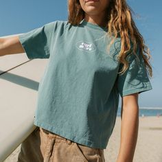 Retro surf t-shirt. Featuring a vintage boxy fit. Made in Los Angeles. Pigment dyed for a worn in look. Vintage surf tee. Granola Outfits, Retro Surf, Surf Tee, Surf Tshirt, Shirt Design Inspiration, Vintage Surf, Surf Outfit, Boxy Tee, Tee Outfit