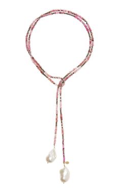 Pink Tourmaline Ombre Classic Gemstone Lariat Necklace By Joie Digiovanni | Moda Operandi Gemstone Lariat Necklace, Jewellery Handmade, Jewelry Lookbook, Beaded Accessories, Tahitian Pearls, Shell Pendant, Bead Jewellery, Bijoux Diy, Lariat Necklace