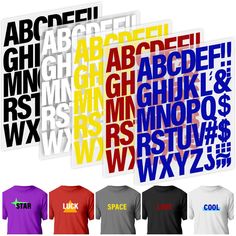 PRICES MAY VARY. 【880 Pieces Iron On Vinyl Letters】Mckanti iron-on letters for clothing set includes 20 sheets of heat transfer letters in 5 colors, each color has 4 sheets. Each sheet contains 26 letters and 18 symbols for a total of 880 pieces, enough quantity to meet your various DIY decoration needs and share with your family and friends. 【Vibrant Colors】The ironed letters adopt an anti-sublimation process, which can effectively prevent the dyes of the fabric from permeating to the surface, Alphabets Sticker, Iron On Letter Patches, Iron On Letters, Diy Printing, Alphabet Stickers, Kraf Diy, Letter Stickers, Iron On Vinyl, Sewing Trim