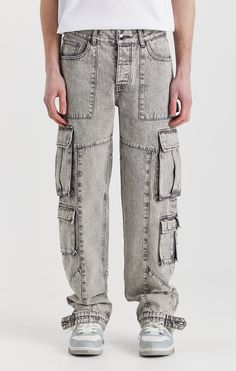 ONLY THE BLIND - Silver Rock Denim Cargo Jeans Urban Gray Distressed Jeans, Gray Distressed Denim Jeans, Gray Washed Denim Jeans, Gray Washed Cotton Jeans, Distressed Washed Black Denim Cargo Jeans, Gray Denim Jeans With Cargo Pockets, Gray Utility Denim Cargo Jeans, Gray Denim Utility Cargo Jeans, Urban Gray Denim Cargo Jeans