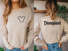 Disneyland Sweatshirt,Back And Front,Disney Sweater,Disneyland Shirt,Disney World Sweater,Mickey Mouse,Minnie Mouse,Gıft For Her,Dısneyland We design trendy sweatshirts that you can use in every important day of your life. We produce beautiful and quality designs that can be used in all kinds of activities that you will do with your family or friends. These designs will offer you and your environment a unique complement. We are very excited to bring you our high quality and soft, trendy sweatshirt. Every sweatshirt we made means a new excitement for us. ▶️ HOW TO ORDER ATTENTION 📌 Please, 1️⃣Swipe to all of the pictures. 2️⃣Select style and size from drop down menus. 3️⃣Select sweatshirt colors from drop down menus. 4️⃣Select quantity. 5️⃣For every single sweatshirt you have to repeat eve Disney Sweaters Cricut, Vintage Disney Shirt, Disneyland Family Outfits Winter, Cute Outfits For Disneyland Winter, Diy Disney Sweatshirts, Disneyland Sweatshirts, Diy Disney Outfits, Disney World Sweater, Disney Outfits Women Fall