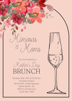 Mother's Day Brunch Editable Template Creamy Shrimp Salad, High Tea Invitations, Floral Brunch, Mother's Day Theme, Champagne Birthday, Founders Day