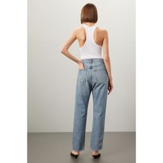 Blue organic cotton (100% Organic Cotton). Jeans. Front button closure. 29" inseam. 12.5" rise. 15.5" leg opening. Imported. Mid-rise Bottoms For Everyday Spring Wear, High Waist Pants For Spring, Spring High-waist Pants For Everyday, Mid-rise Pants For Everyday Spring Wear, Full-length Summer Pants For Everyday, Full Length Summer Pants For Everyday, Tapered Leg Bottoms For Everyday Spring Wear, Everyday Tapered Leg Bottoms For Spring, Everyday Straight Leg Pants For Spring