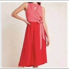 New Anthropologie Dress. Mare Mare. Petite Medium Red Pink Summer Red Tie Waist Dress, Red Summer Midi Dress With Tie Waist, Red Tie Waist Midi Dress For Summer, Red Midi Dress With Tie Waist For Summer, Red V-neck Midi Dress With Tie Waist, Red Tie-waist Maxi Dress For Summer, Red Tie Waist Maxi Dress For Summer, Red Maxi Dress With Tie Waist For Spring, Red Summer Midi Dress For Work