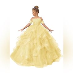 Yellow Pageant Dress, Size 5, No Brand That I Can See. Ordered Multiple From Amazon And Went With Another Style. Dress Is Brand New And Was Never Altered Or Worn. It Will Require Steaming Due To Shipping. Quincenera Dresses Baby Yellow, Yellow Pageant Dresses, Dress From Amazon, Red Flower Girl Dresses, Princess Flower Girl Dresses, Princess Flower, Prom Girl Dresses, Prom Ball Gown, Flower Girl Dresses Tulle