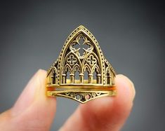 Silver Midnight Cathedral Ring - Etsy Gothic Gold Rings For Anniversary, Gold Gothic Wedding Rings, Gold Gothic Jewelry For Anniversary, Medieval Engraved Wedding Jewelry, Medieval Engraved Jewelry For Weddings, Medieval Style Engraved Wedding Jewelry, Medieval Style Wedding Ring Jewelry, Medieval Jewelry With Historical Design As Gift, Medieval Jewelry With Historical Design For Gift