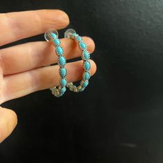 Turquoise Hoop Earrings Turquoise Hoop Earrings, Turquoise Hoops, Earrings Color, Silver Blue, Blue And Silver, Color Blue, Jewelry Earrings, Hoop Earrings, Women Jewelry