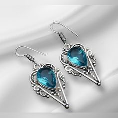 Blue Topaz Gemstone Jewelry Earrings 925 Silver Plated Handmade Thanks For Visiting My Boutique Silver Topaz Teardrop Earrings, Silver Teardrop Topaz Earrings, Silver Topaz Birthstone Earrings, Blue Sterling Silver Pierced Crystal Earrings, Silver Topaz Gemstone Earrings, Silver Topaz Dangle Earrings, Silver Topaz Earrings With Gemstone, Silver Blue Topaz Drop Earrings, Silver Blue Topaz Earrings Fine Jewelry