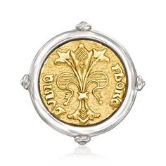 Ross-Simons - Italian Two-Tone Sterling Silver Replica Florin Coin Ring Size 8. Finely crafted in Italy, this ring features a replica of the Florin coin used in ancient Florence, which depicts the city's regal emblem, a Florentine Lily. The 18kt yellow gold over sterling silver coin sits inside a band of sterling silver. Textured and polished finishes. 1" wide. Two-tone sterling silver replica Florin coin ring. Silver Byzantine Jewelry With Historical Design, Coin Ring, Silver Jewellery Sets, Silver Coin, Pearl Gemstone, Silver Coins, Free Jewelry, Ring Shopping, Jewelry Set