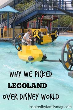 people are playing in an amusement park with the words why we picked legoland over disney world