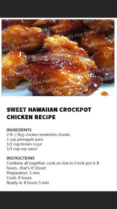 the menu for sweet hawaiian crockpot chicken recipe