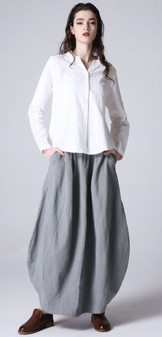 women's casual bubble skirt in light grey1192# – XiaoLizi Grey Skirt Outfit, Long Denim Skirt Outfit, Sophisticated Wardrobe, Lilac Gray, Denim Skirt Outfits, Handmade Skirts, Grey Skirt, Maxi Rok, Women Skirt