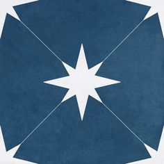 a blue and white square with two stars in the center, on top of it