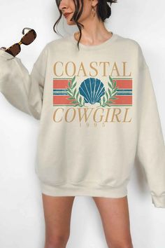 COASTAL COWGIRL OVERSIZED SWEATSHIRTPREMIUM COTTONOVERSIZED FIT Cozy Graphic Print Sweatshirt For Spring, Retro Spring College Sweatshirt, Trendy College Sweater For Spring, Trendy Sweater For College In Spring, Trendy Spring Sweater For College, Coastal Cowgirl, Graphic Tops, Oversized Sweatshirt, White Sweatshirt