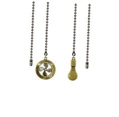 three necklaces with different charms hanging from them on a white background, one is gold and the other is silver