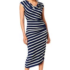 New With Tags Vince Camuto Women's Striped Asymmetrical Midi Dress Size Xs Colors: Blue, White, Lime Green Casual Fitted Asymmetrical Midi Dress, Casual Asymmetrical Fitted Dress, Casual Fitted Draped Midi Dress, Casual Draped Midi Dress For Spring, Casual Fitted Midi Dress With Asymmetrical Neckline, Casual Midi Dress With Asymmetrical Neckline, White Fitted Casual Asymmetrical Dress, White Fitted Asymmetrical Casual Dress, Striped Fitted Ruched Dress