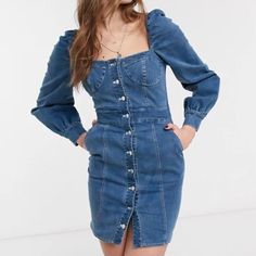 This Blue Denim Mini Dress By Emory Park Features A Sweetheart Neckline With Bust Detail, Button Down Placket, And Subtle Puff Sleeves. You’ll Love The Feminine Bustier / Corset Look, Stretchy Fabric That Shows Of Your Silhouette, And Most Importantly, Pockets! Size: Xs Color: Blue Denim Condition: New Without Tags (Nwot). It’s Beautiful But Has Just Been Hanging In My Closet With Nowhere To Go. Feel Free To Make An Offer Or Ask For Measurements! Trendy Dark Wash Mini Dress With Buttons, Denim Blue Buttoned Mini Dress, Mini Denim Dress With Buttons, Fitted Denim Blue Dress With Buttons, Fitted Button-up Blue Denim Dress, Blue Fitted Denim Dress With Puff Sleeves, Fitted Blue Denim Dress With Puff Sleeves, Trendy Buttoned Mini Denim Dress, Blue Denim Mini Dress With Button Closure