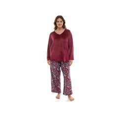 Stay cozy during chilly nights with this velour pajama set from Croft & Barrow. Click on this INTIMATES & SLEEPWEAR GUIDE to find the perfect fit and more! Stay cozy during chilly nights with this velour pajama set from Croft & Barrow. Click on this INTIMATES & SLEEPWEAR GUIDE to find the perfect fit and more! FEATURES Set includes: pajama top & pajama pants Top: v-neck, long sleeves, no closure - pull-on styling Pants: drawstring elastic waistband, 2 pockets Velour construction UnlinedFIT & SIZING Relaxed loose fit 28 1/2-in. length from shoulder to hem High rise sits below the natural waistline Straight leg opening 10-in. leg openingFABRIC & CARE Polyester, spandex Machine wash and tumble dry low Imported Size: 1X. Color: Sera Paisley. Gender: female. Age Group: adult. Styling Pants, Petite Size Chart, Hem Top, Pajama Bottoms, Womens Size Chart, Pajama Top, Croft & Barrow, Long Sleeve Pyjamas, Petite Size