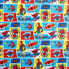 spiderman and other cartoon characters on blue, red, yellow and white squares with stars