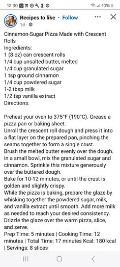 the recipe for pizza made with crescent rolls is shown on an iphone screen, and it appears to be filled with ingredients