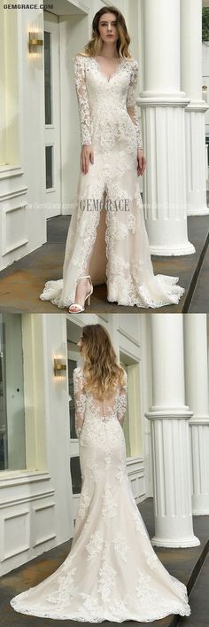 the back and side views of a wedding dress