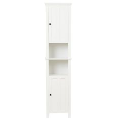 a white bookcase with two doors and drawers on the bottom shelf, against a white background