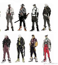 six different types of snowboarders standing in front of each other with their skis on