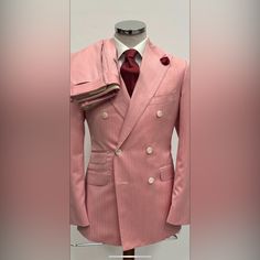 Pink Stunning Double Breasted Wool Suit Made In Italy. Ticket Pocket 5 Inch Peak Lapel Stitched Double Vent On Suit Flat Front Pant This Is Not A Tom Ford, Ralph Lauren, Enzo, Canali, Brunello Cucinelli, Gucci, Suitsupply, Kiton, Zegna, Brioni, Hugo Boss, Giorgio Armani, Dolce&Gabbana, Indochino, Ted Baker, Paul Paul Smith, Prada. But I Will Put This Suit Next To Any One Of Those Suits And It Will Come Out On Top Because Of The Value, Cut, Style And Fit. If It Does Not Exceed Your Expectations R Italy Ticket, James And The Giant Peach Costume, Formal Dress For Men, Peach Costume, Man About Town, Pink Formal Dresses, Pink Suit, Flat Front Pants, Formal Outfits