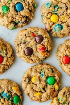 cookies with m & m's on top and chocolate chips in the middle,