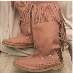 Original Hector Riccione Indianino Boots With Fringe Custom Made Size 7. Made In Italy Cost $250 Plus Tax & Shipping!! Color Is Flesh Salmon. Worn Once Around The House. Leather Fringe Boots For Fall, Bohemian Leather Boots With Fringe, Festival Leather Fringe Boots, Leather Boots With Fringe And Round Toe, Brown Leather Fringe Boots, Leather Fringe Boots With Closed Toe, Boots With Fringe, The House, Custom Made