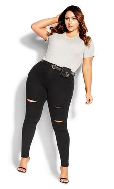 Rock an edgy aesthetic with the Harley Rock N Roll Skinny Jean in black. Made to fit and flatter an hourglass shape, this pair of skinny jeans offers a faded black wash and trendy distressed denim detail to finish. Key Features Include: - Stretch belt looped waistband - Single button and fly fastening - Perfect mid-rise fit for an hourglass body shape - Skinny cut leg from hip to hem - Faded black wash with distressing detail - 360 Technology Stretch brushed denim - High fiber retention to maint Steampunk Boots, Hourglass Body Shape, Edgy Aesthetic, Denim Chic, Rocker Chic, Denim Details, Chic Woman, Bottom Clothes, City Chic