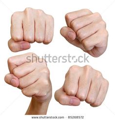 four fists in different positions on a white background