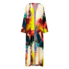 Enigma Abstract Print Long Kimono - Multicolor Ceremonial Clothing, You Look Fab, Stocking Fillers For Her, Short T Shirt, Simple Tees, Print Kimonos, Natural Fabric, Long Kimono, Swim Cover