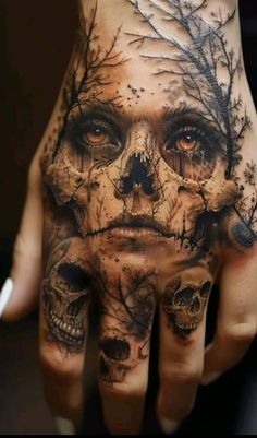 #BEAUTY ,#REALATIONSHIPS #Fashion #Outfits #SUMMER Outfits #Animals Skull Hand Tattoo, Skull Sleeve Tattoos, Realistic Tattoo Sleeve, Hand And Finger Tattoos, Hand Tats, Scary Tattoos, Creepy Tattoos, Horror Tattoo, Dark Art Tattoo