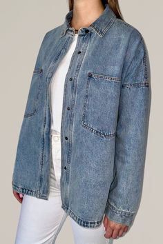 this slightly oversized denim shacket will be the most versatile piece in your closet. can be worn alone with jeans or shorts, or can be worn as a layering piece over tanks, tees, or dresses, replacing your old denim jacket! the styling options with this shacket are truly endless. 85% cotton | 15% polyester front pockets hand wash cold | hang dry | do not tumble dry model is wearing a size small Medium Wash Relaxed Fit Outerwear For Day Out, Relaxed Fit Medium Wash Outerwear For Day Out, Spring Everyday Washed Shacket, Spring Medium Wash Relaxed Fit Shacket, Spring Relaxed Fit Medium Wash Shacket, Relaxed Fit Button-up Medium Wash Denim Jacket, Everyday Medium Wash Shacket For Fall, Everyday Medium Wash Fall Shacket, Medium Wash Cotton Shacket With Pockets