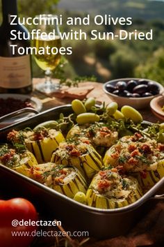 This simple and flavorful dish is a delicious way to enjoy the bounty of the Mediterranean diet. Zucchini and olives are stuffed with a mixture of sun-dried tomatoes, herbs, and spices, then baked until tender.