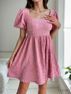 Lasaky - Stylish Short-Sleeved Bodycon Dress with Mandarin Collar Dresses Neck Designs, Aline Dresses, Mandarin Collar Dress, Mid Skirt, Spring Dresses Casual, Short Sleeve Bodycon Dress, Textured Dress, Square Neck Dress, Sleeves Clothing