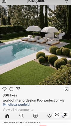 an instagram page with a pool and lawn