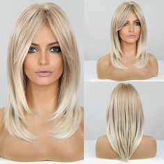 Blonde Layered Hair, Long Blonde Wig, Κούρεμα Bob, Bangs For Women, Blonde Wigs, Blonde Layers, Side Bangs, Blonde Wig, Blonde Ombre