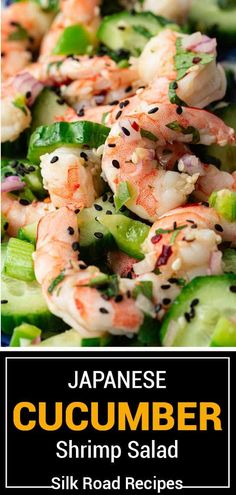 japanese cucumber shrimp salad with black sesame seeds