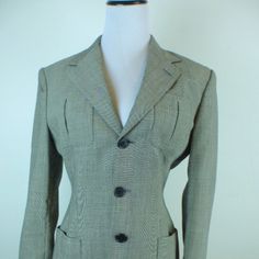 Ralph Lauren Purple Label Blazer Made In Italy Size 6 Black Tweed Retro Feel! Wool Blend Classic Long Sleeve Tweed Jacket For Career, Fitted Tweed Sport Coat For Office, Fitted Tweed Outerwear For Work, Fitted Long Sleeve Tweed Jacket For Career, Black Tweed Jacket With Welt Pockets For Work, Vintage Black Tweed Workwear Jacket, Retro Jacket, Black Tweed, Purple Label