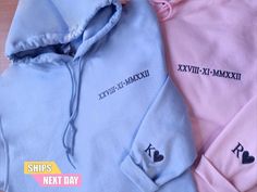 Roman Numeral Embroidered Hoodie, Custom Couple Matching Pullover Hoodie, Personalized Initial on Sleeve Matching Hoodie, Gift for Husband Discover our dedication to exceptional quality and personalized style! 🌟 Don't miss out on our amazing 70% off all items in our collection! 🛍️⏳ This limited-time offer won't last, so act fast. Spread the happiness with your loved ones and create treasured memories with our beautifully crafted products. ❤️🎁 🔔 Note: This price is for one individual item. To Anniversary Hoodies, Initial Hoodie, Hoodie Couple, Hoodie Personalized, Matching Hoodies, Black Tears, Gf Bf, Couples Sweatshirts, Pullover Outfit