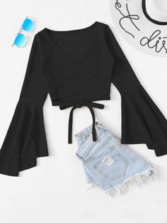 Flounce Sleeve Top, Tie Crop Top, Flounce Sleeve, Ladies Dress Design, Teen Fashion Outfits, Cropped Top, Birthday Outfit, Cute Casual Outfits, Teen Fashion