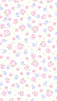 a white background with pink and blue flowers