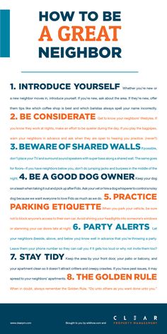 a poster with the words how to be a great neighbor in different colors and font