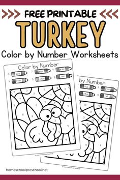 the turkey color by number worksheet for kids to learn numbers and colors with this print