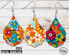 Retro Teardrop Earrings As Gift, Retro Teardrop Earrings, Elegant Hand Painted Teardrop Earrings, Pink Hand Painted Flower Drop Earrings, Hand Painted Vintage Drop Earrings, Teardrop Earring Sublimation Designs, Vintage Multicolor Flower Earrings, Tear Drop Earrings Sublimation, Earring Png