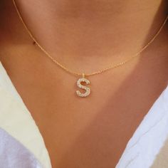 "14k Gold Diamond Initial Necklace, Diamond Letter Necklace,  Dainty Initial Diamond Necklace,  Initial Charm, Letter Pendant, 14k White gold Necklace Details: - Gold Purity: 14K - Available Gold Color: Rose Gold, Yellow Gold, White Gold - Pendant Size 10mmx8mm - Number of Diamonds : Letter S - 16 Stones  - Total CTW: 0.12 - Diamond Color-Clarity: G Color SI Clarity - Chain Style :Cable If you have any additional questions about this product, just hit the \"Ask a Question\" button (just to the r Initial Necklace Diamond, Eternity Bracelet, Diamond Initial Necklace, Necklace Initial, Necklace Diamond, Gold Diamond Necklace, Anniversary Jewelry, Necklace Necklace, Letter Pendants