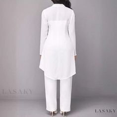 Lasaky - Sleeveless Jumpsuit and Coat Set: Fashionable Casual One-Piece in Elegant Solid Color White Stretch Sets For Workwear, White Stretch Workwear Sets, Fitted White Pant Set With Long Sleeves, Fitted White Long Sleeve Pant Set, White Fitted Long Sleeve Pant Set, Overalls Casual, Coat Set, Corduroy Overalls, Pant Length